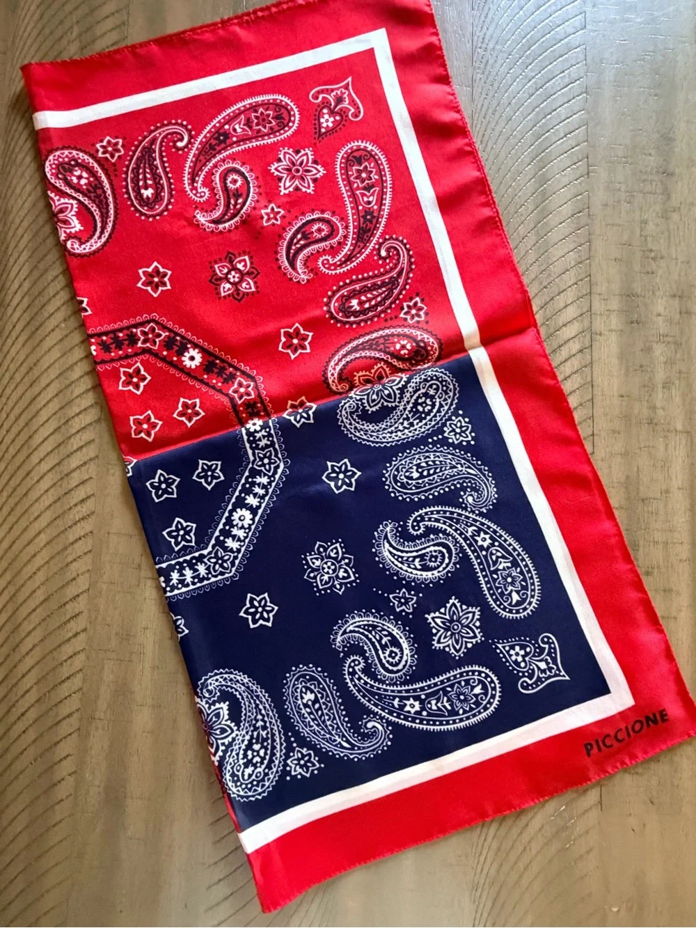 Piccione Red Navy Paisley Bandana Print Square Scarf 26” Vintage Style